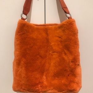 Shoulder Bag - Orange Sheared Rabbit and Leather